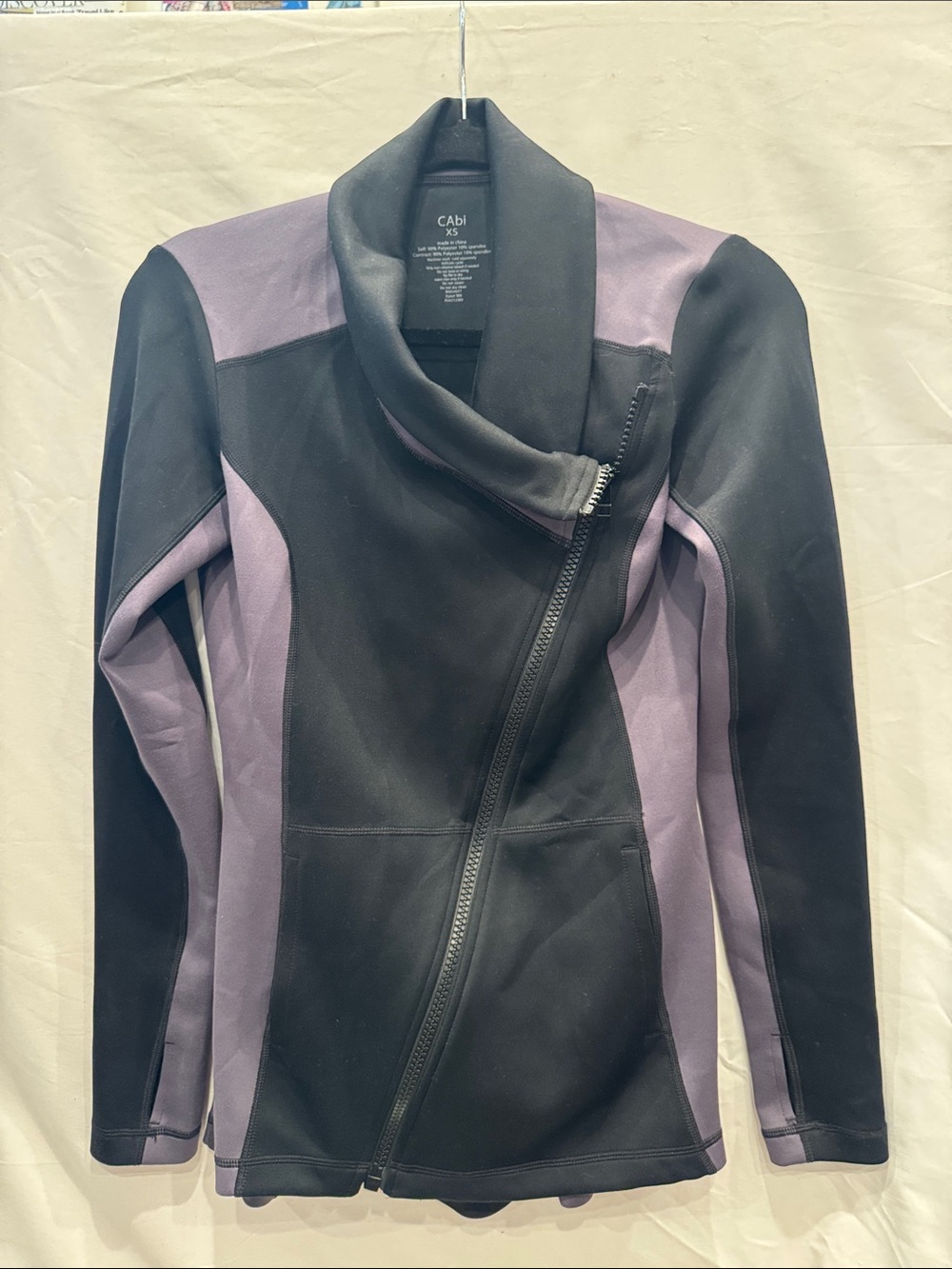 CAbi Black and Gray Asymmetric Zip Moto Athleisure Workout Jacket XS
